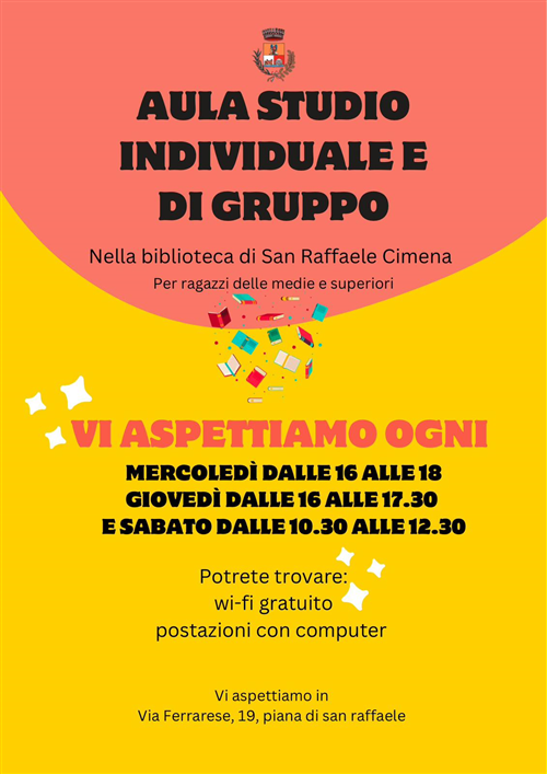 Aula studio presso la Biblioteca comunale per i ragazzi delle scuole secondarie di 1° e 2° grado
