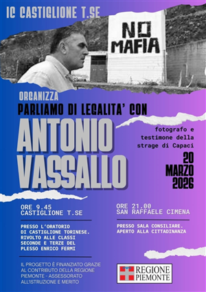 Parliamo di Legalità con Antonio Vassallo - Venerdì 20 marzo alle ore 21:00 - Sala Consiglio