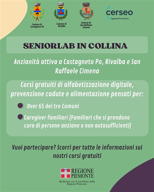 SeniorLAB in Collina - Anzianità attiva - Corsi e laboratori gratuiti per gli over 65