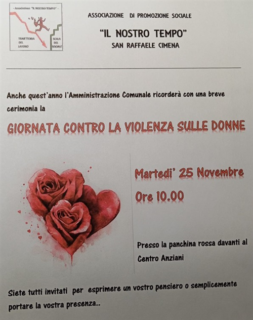 Giornata internazionale per l'eliminazione della violenza contro le donne.<br>
Incontro presso la panchina rossa e fiaccolata